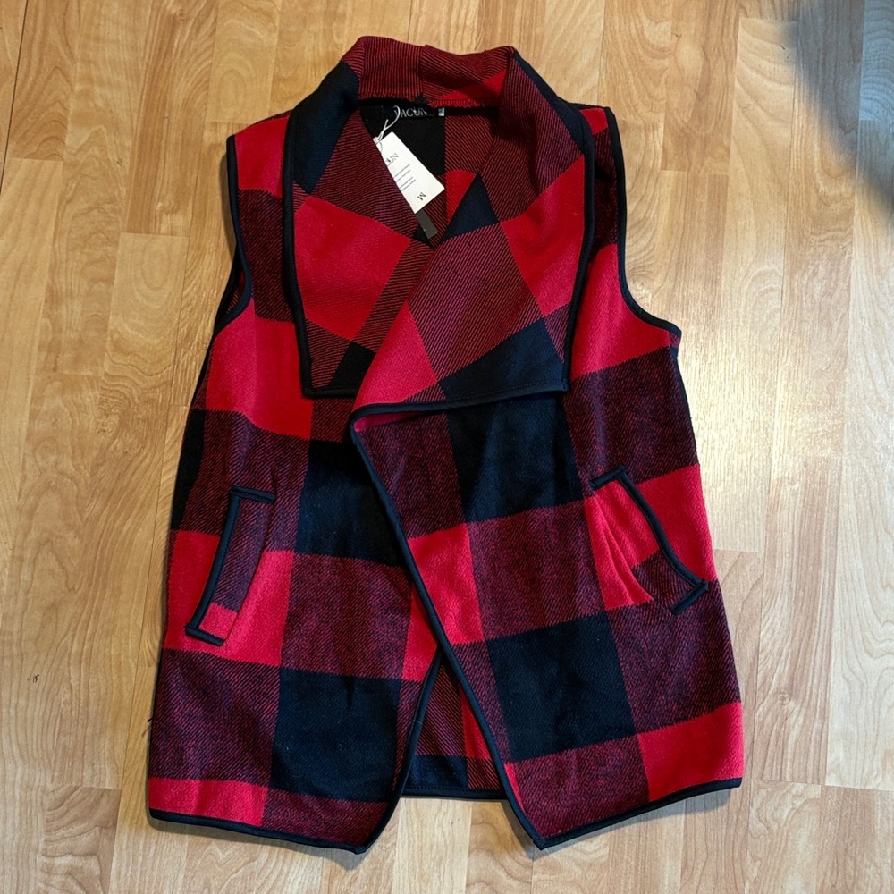 Yacun Red and Black Plaid Women's Vest Medium NWT